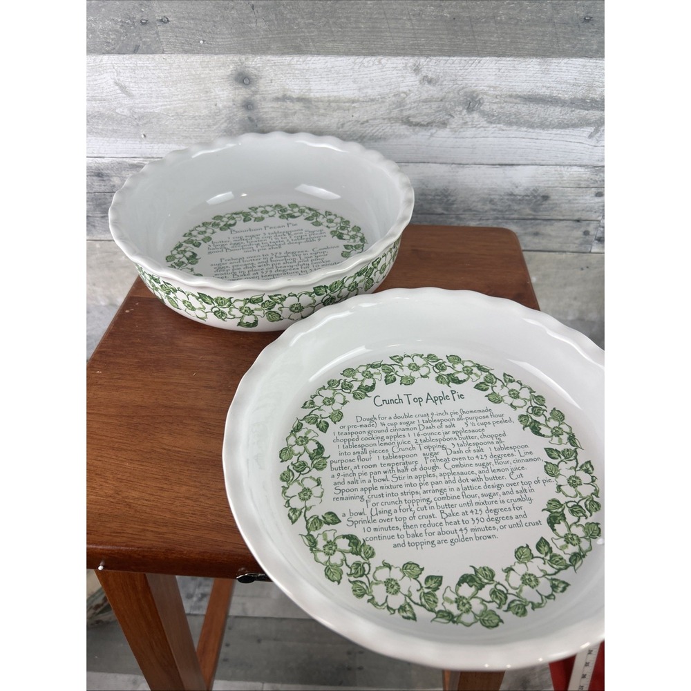 2Paula Deen Pie Dish Plate 9" Scalloped Edge Deep Apple Pie& Bourbon Pecan